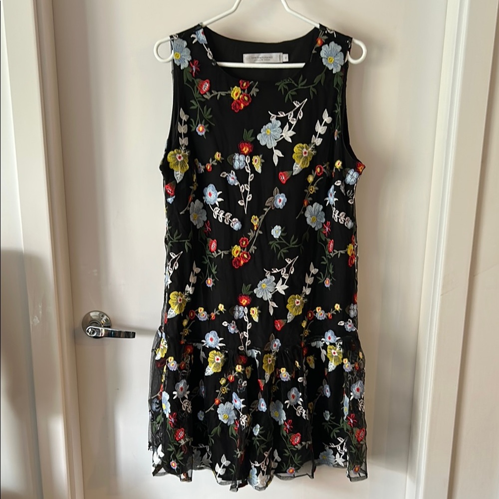 Floral Embroidered Black Mini Dress